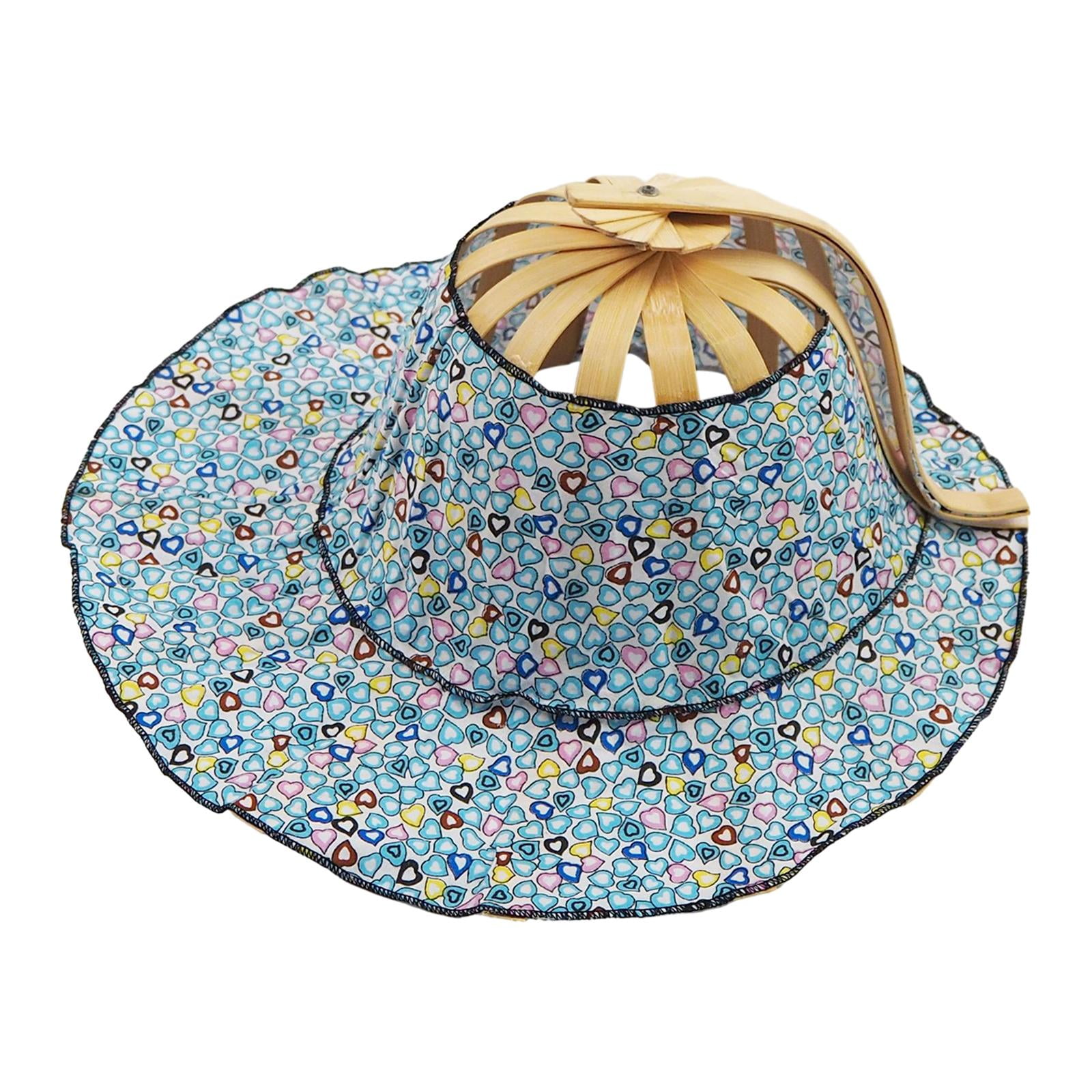Segolike Bamboo Fan Foldable Sun Hat, Wide Brim, Fashion, Portable  Multifunctional Women Folding Fan Hat Floral Sun Protection Cap for Outdoor  Sports hearts 