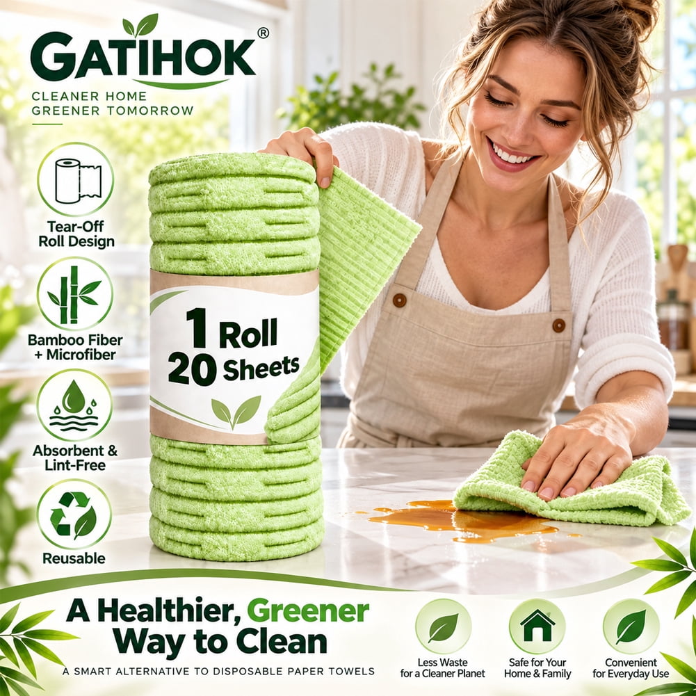 Bamboo Fiber Cleaning Cloths Kitchen Towels, 20 Pack Reusable Tear Away ...