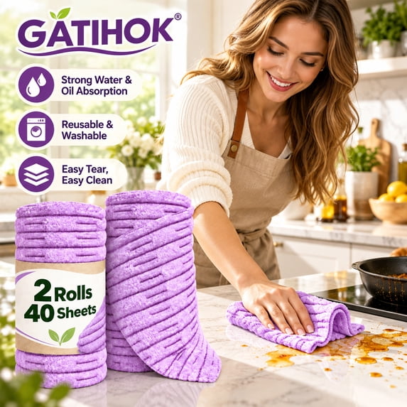Kitke Roll Bamboo Fiber Cleaning Cloths Kitchen Towels, 20 Pack Reusable Tear Away ...