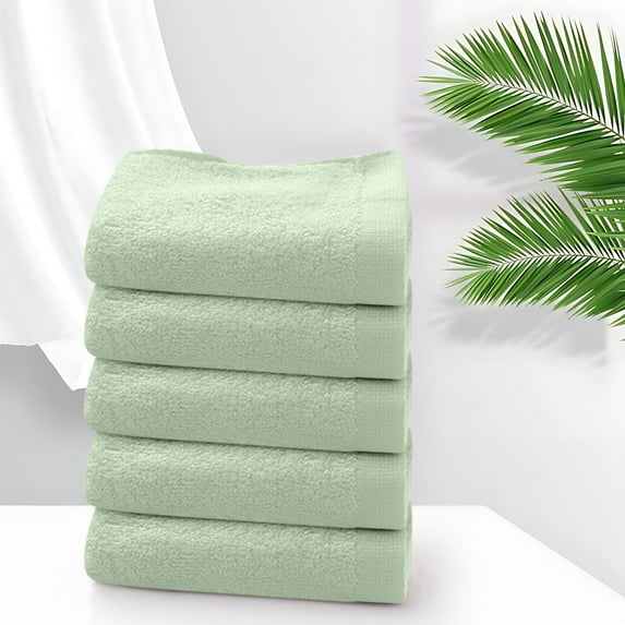 Bamboo Fiber Face Towel Set | Soft Absorbent Solid Color Washcloths | Gentle Cleansing Bath & Shower Towels | Odorless Skin-Friendly | Pack of 5 | 60x30cm | Yellow Blue Green