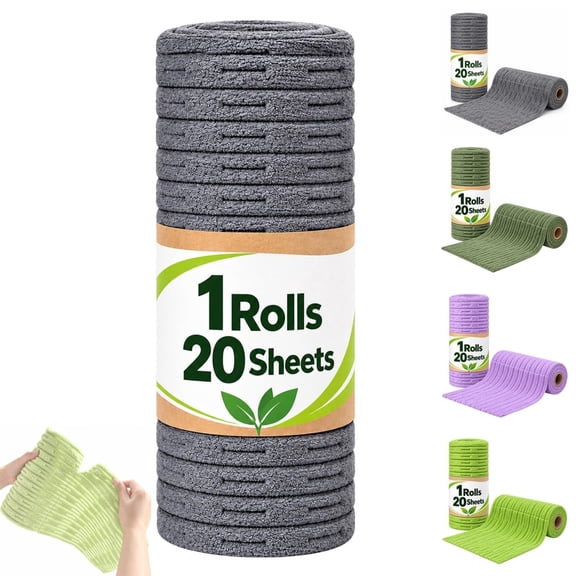 Bamboo Fiber Kitchen Towels Roll 20 Pack Bamboo Cleaning Cloths, 9.8 × 9.8" Reusable Paper Towels Thickened Microfiber Wipes for Sink Stove Counters Washable No Lint