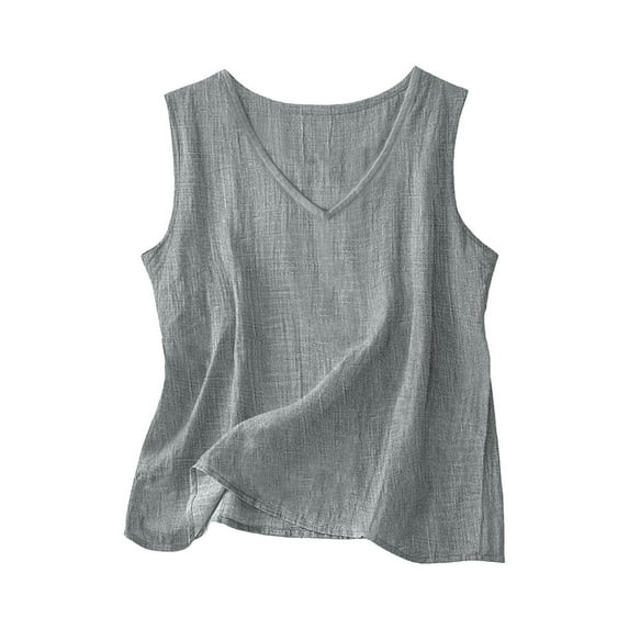 Bamboo Fiber Linen Sleeveless Shirts for Womens V Neck Tees Shirts Loose Fitted Athletic Stretch Camisole Solid Classic Camis Vest Light Breathable Vest Outdoor Athletic Camis Outfits