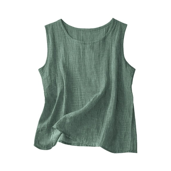 Bamboo Fiber Linen Tank Tops for Womens 2025 Summer Crew Neck Sleeveless Shirts Loose Fitted Camisole Baggy Boho Dressy Vest Solid Color Basic Beach Holiday Tees Shirts Camisole