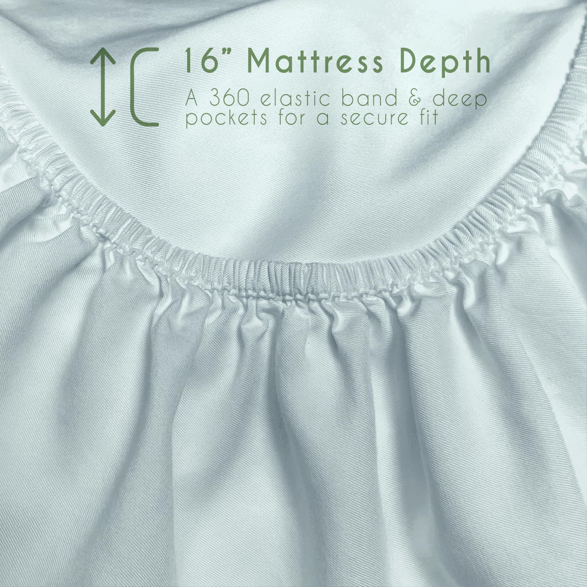 Bamboo Fiber Sheet Set Queen, Rayon from Bamboo Luxury Bedding, 3° Cooler Than Cotton, Silky Smooth & Durable, Deep Pocket Fitted, Sea Glass