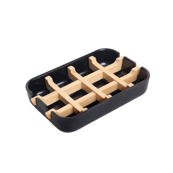 Bamboo Fiber Soap Holder & Dish Combination, Black | Bathroom Bar Soap Holder, Sink Deck, Bathtub, Shower Tray