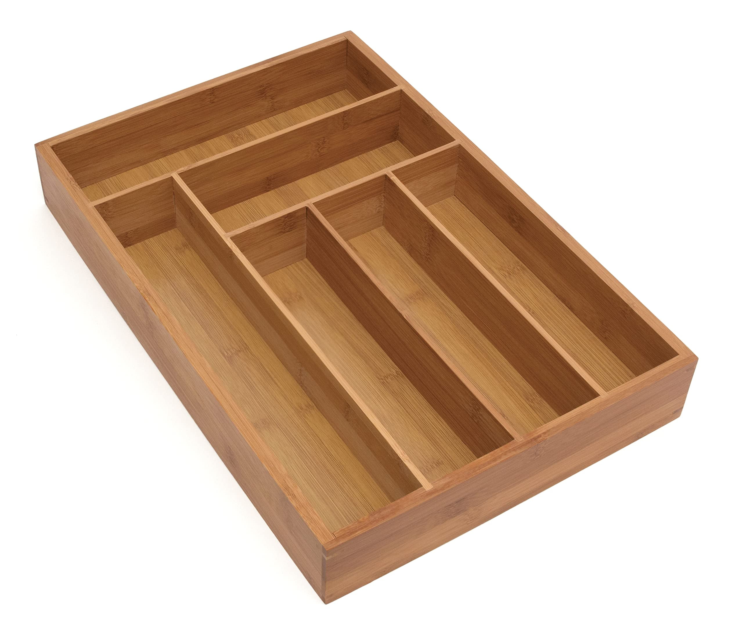 Eco-Friendly Bamboo Wood Deep Flatware Organizer with 6 Compartments