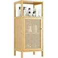 thumbnail image 1 of Bamboo Floor Cabinet, Bathroom Storage Organizer Rack with Single Rattan Door and 1 Shelf, Small Wooden Side Cupboard Stand for Entryway, Laundry, Kitchen, Living Room (Natural), 1 of 9