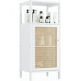 thumbnail image 1 of Bamboo Floor Rattan Cabinet, Narrow Bathroom Storage Organizer Rack, Space Saving Wood Kitchen Cupboard, Hallway Side Table, Living Room Stand with Single Door and 1 Shelf (White), 1 of 18