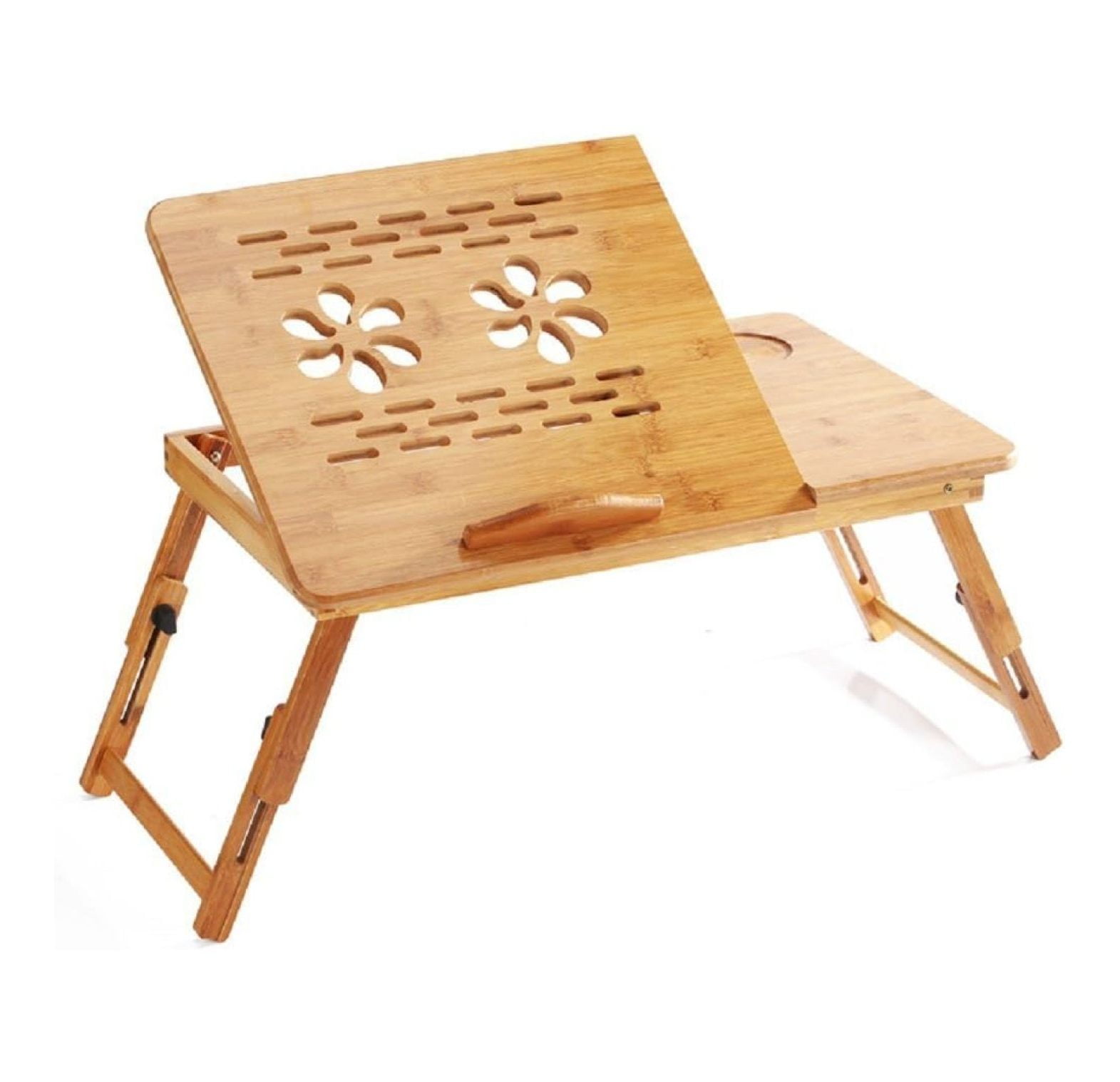 Bamboo Flower Lap Tray with Adjustable Legs Foldable Breakfast