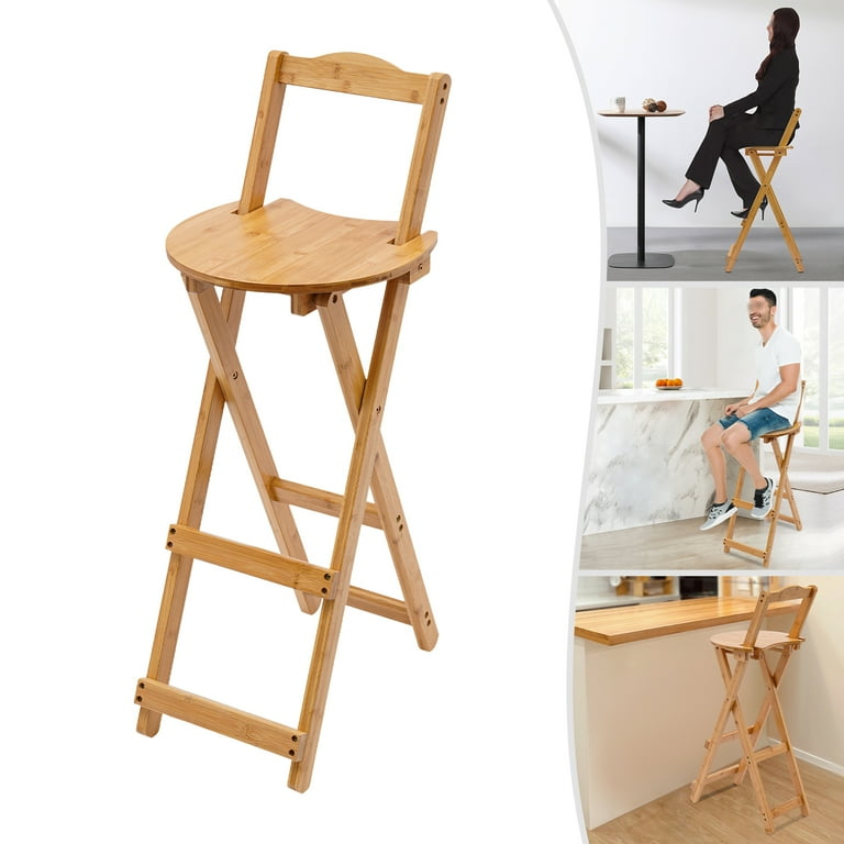 unbranding Bamboo Folding Bar Chair, Space-saving Counter Height