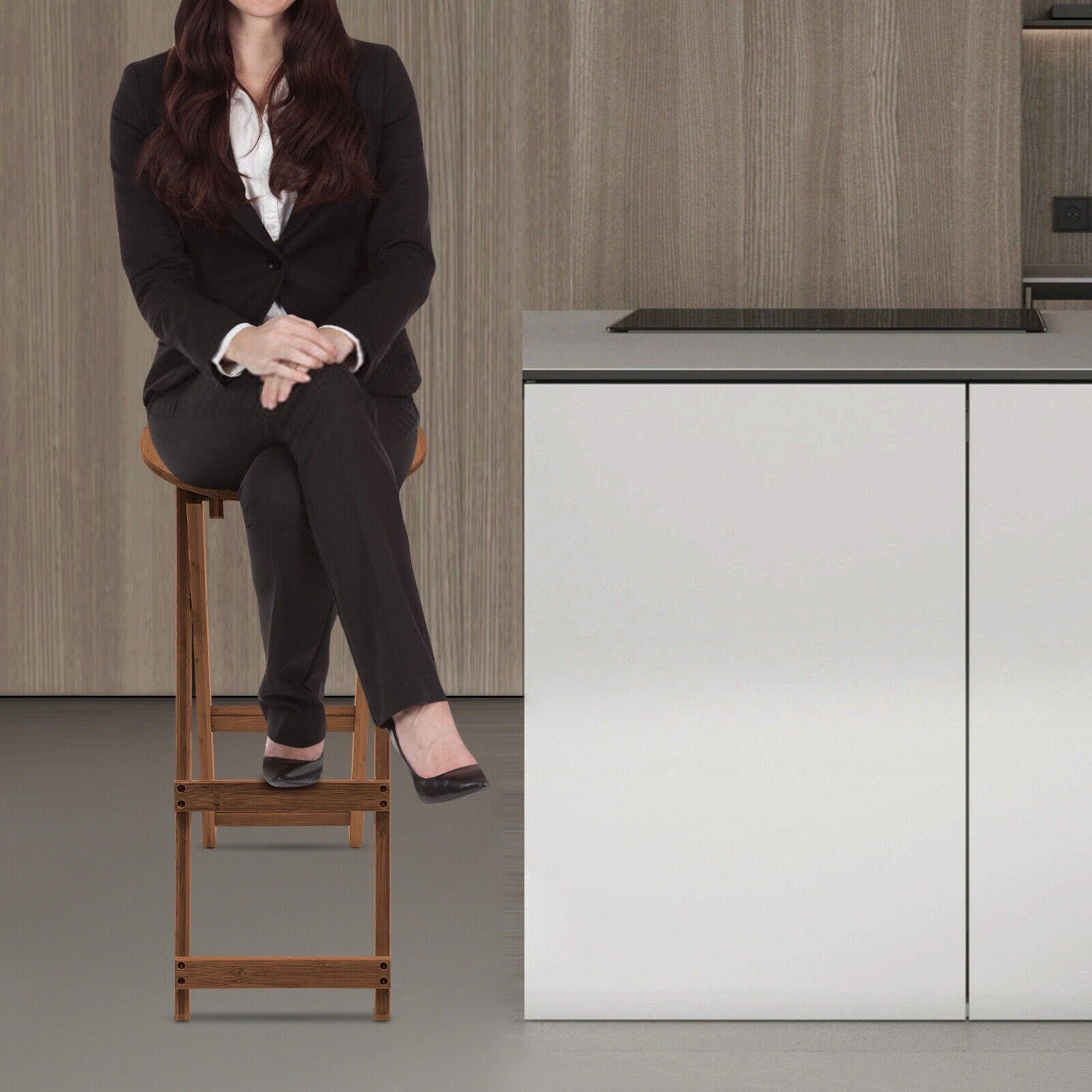 Bamboo Folding Bar Stools with Backs Applicable Table Height:85-95cm/33.46-37.4"