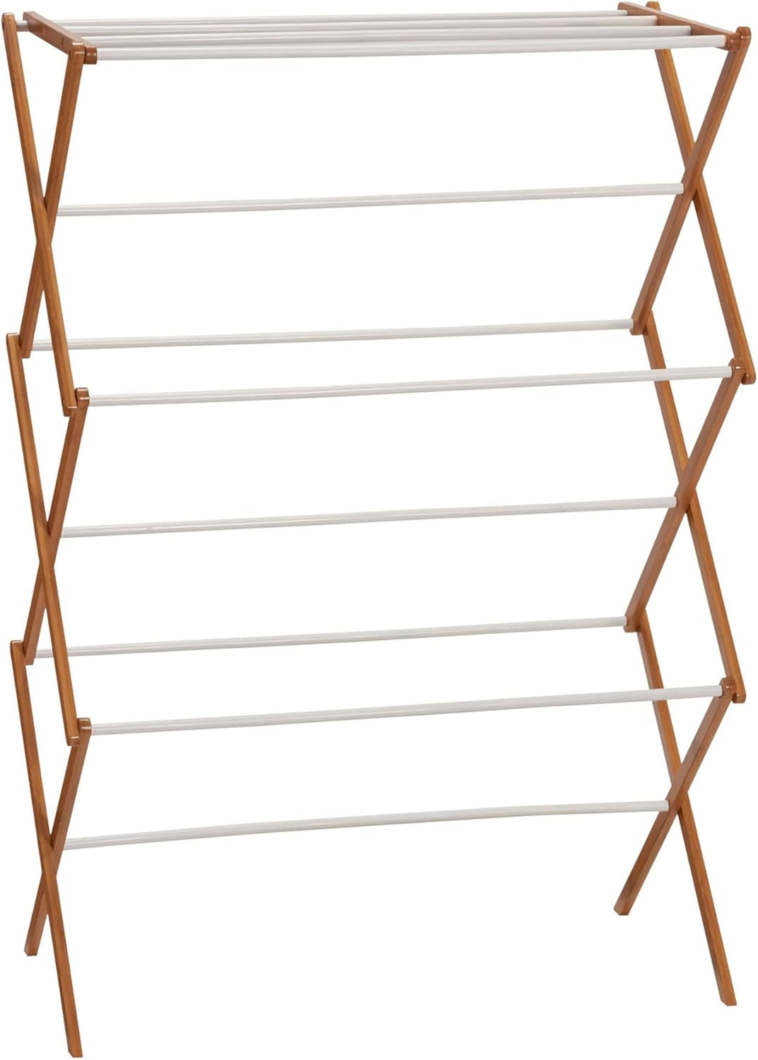 Bamboo Folding Clothes Drying Rack | White Finish, 11 Dowels & Flat ...