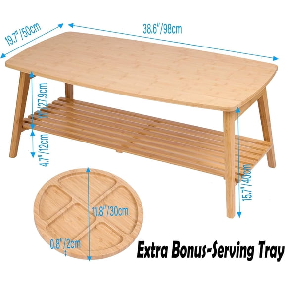 Bamboo Folding Coffee Table with Storage Shelf for Living Room - No Assembly Required