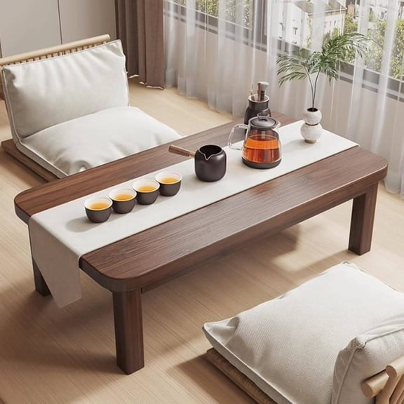 Bamboo Folding Floor Coffee Table, Low Portable Table for Sitting, No Assembly Required (31.5" x 19" x 13.7")