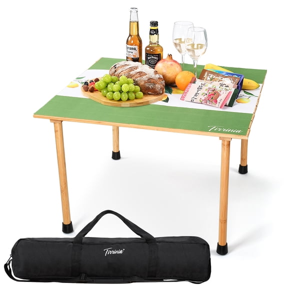 Tirrinia Folding Outdoor Wine Picnic Table, Detachable Portable All-Purpose Bamboo Table with Carrying Bag + Free Picnic Pad for Party, Concerts, Camping, Beach, Tailgating, Patio