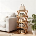 thumbnail image 1 of Bamboo Folding Shoe Rack for Entryway, Narrow Installation Free Dorm Closet, Vertical Front Door Entrance, 1 of 4