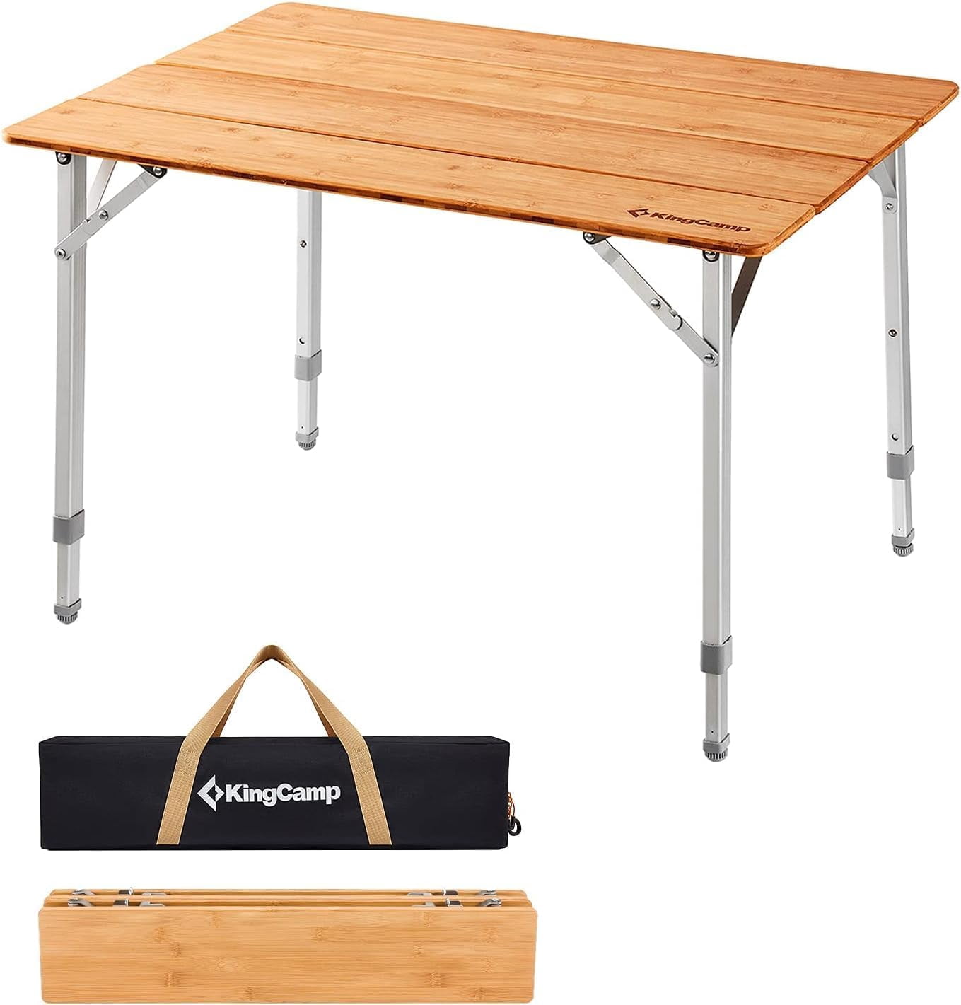 Bamboo Folding Table Environmental with Adjustable Height Aluminum Legs ...