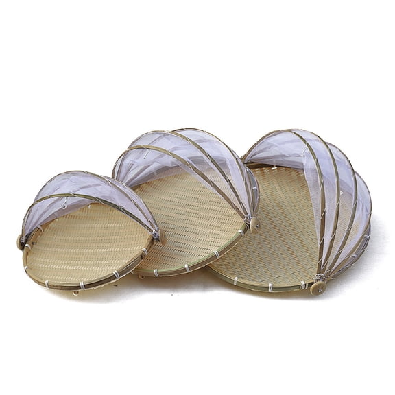 Bamboo Food Cover with Mesh Lid - Natural Rattan Weaving Dust Proof & Insect Proof Cover for Fruits, Vegetables, Bread, Plates | Picnic, Kitchen, Party Storage Container