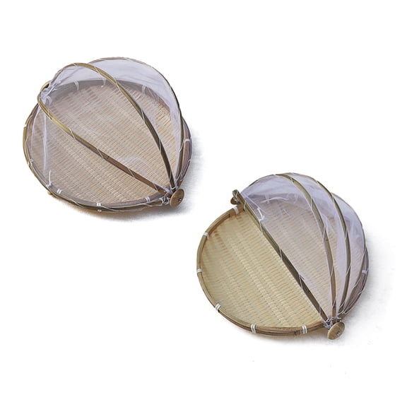 Bamboo Food Cover with Mesh - Round Rattan Weaving Dustproof & Insect Proof Cover for Fruits, Vegetables, Bread, Plates - Kitchen Storage Container for Pantry, Picnic, Party (30cm/36cm/40cm)