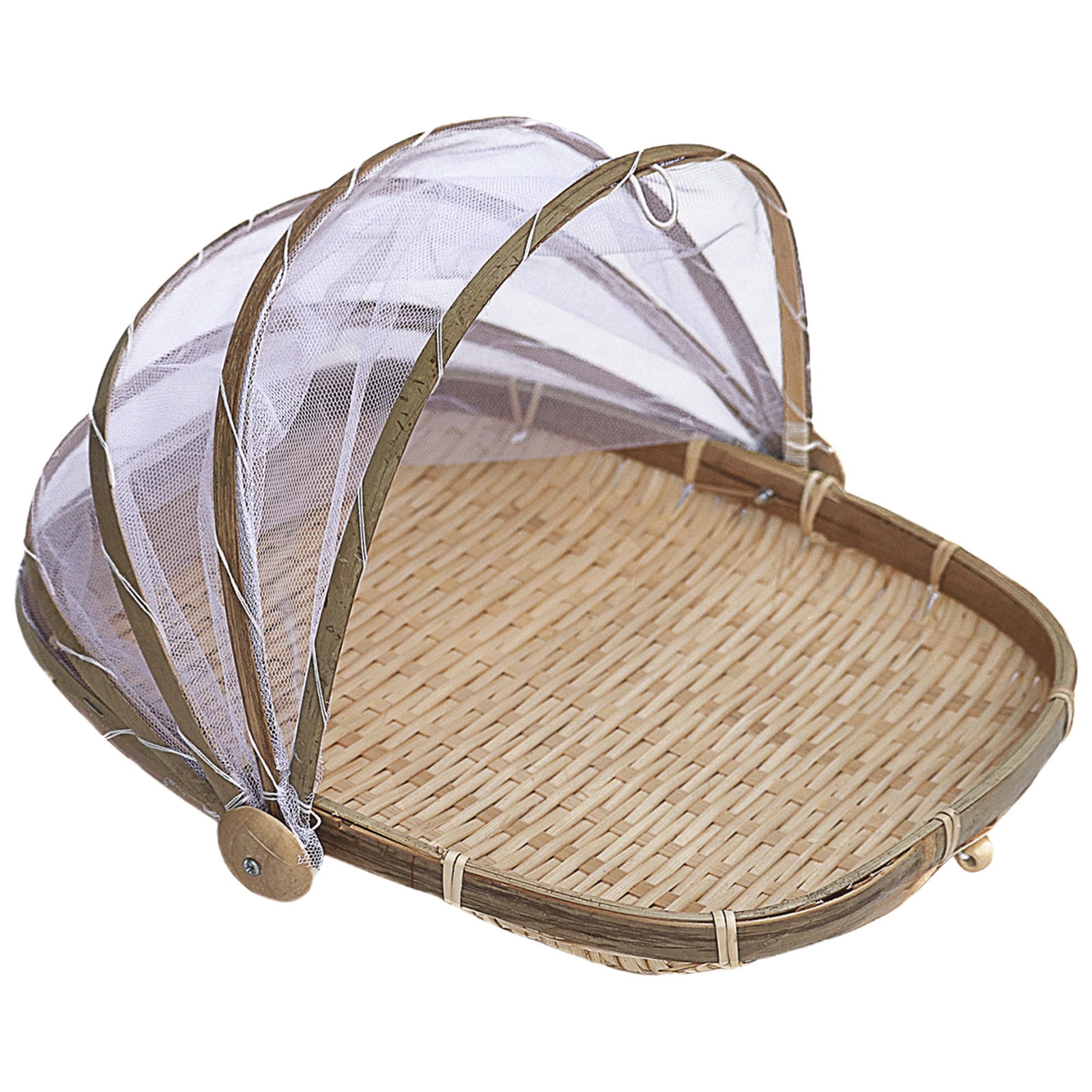 Bamboo Food Serving Tent Basket - Hand-Woven Dustproof Round Picnic ...