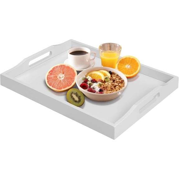 Bamboo Food Serving Tray with Handles, Breakfast Bed Tray for Tea,Snack,Dinner,