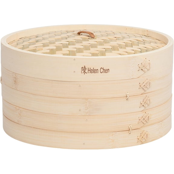 Bamboo Food Steamer with Lid - 100% Natural Bamboo - Basket Steamers for Cooking Dumplings, Dim Sum, Veggies, Fish, Meat - Preserve Nutrients & Flavors - 12-Inch