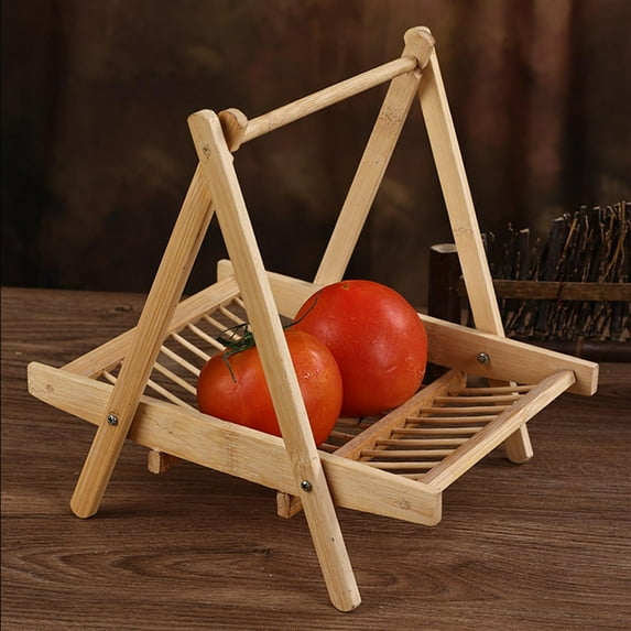 Bamboo Food Storage Basket Fruit Plate Drying Rack Multifunctional Foldable Rack Snacks Rack for Hotel Office Fried Snacks Vegetables Sushi wooden