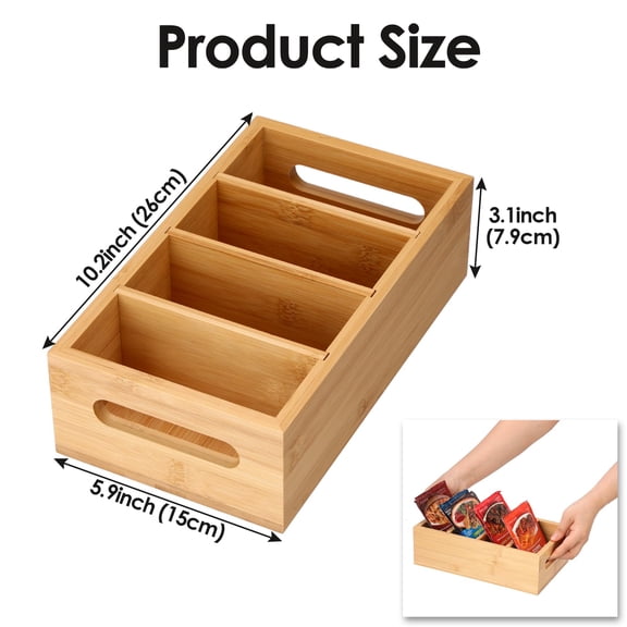 Bamboo Food Storage Caddy with 4 Dividers Kitchen Organizer 10.2 x 5.9 x 3.1 Inch
