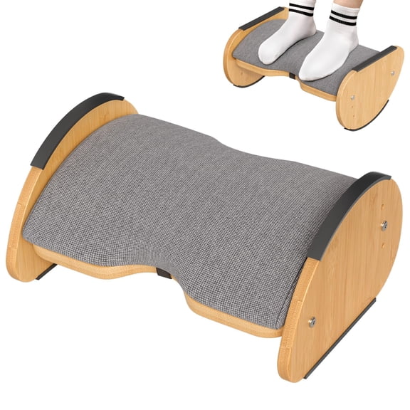 Bamboo Foot Rest for Under Desk at Work, 2-in-1 Reversible Rocking Footrest Adjustable Foot Stool, Ergonomic Footrest for Under Gaming Desk, Feet Support Leg Footstools for Home Office