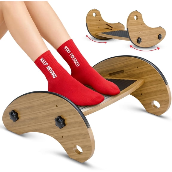 Bamboo Foot Rest for Under Desk at Work, Adjustable Foot Stool, 2-in-1 Reversible Rocking Footrest, Static Leg Rest, 16in Wide Surface, Non-Slip Breathable Pad, Home Office Ergonomic Support at Work
