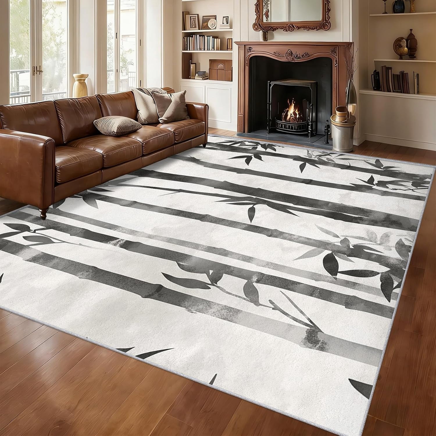 Bamboo Forest Ink Painting Area Rugs, Green Asian Oriental Pattern ...