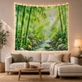 thumbnail image 1 of Bamboo Forest Landscape with Stream and Flowers, Serene Japanese Inspired Scene for Nature Lovers, Botanical Art Print, Housewarming Gift Tapestry Wall Hanging for Bedroom and Living Room, 1 of 7