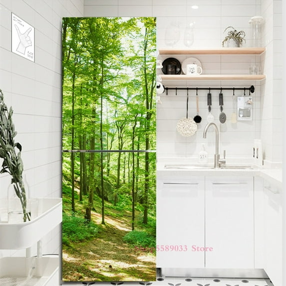 Bamboo Forest Printed Stickers For Fridge Waterproof Vinyl Adhesive Wallpaper Refrigerator Freezer Door Cover Mural Home Decor