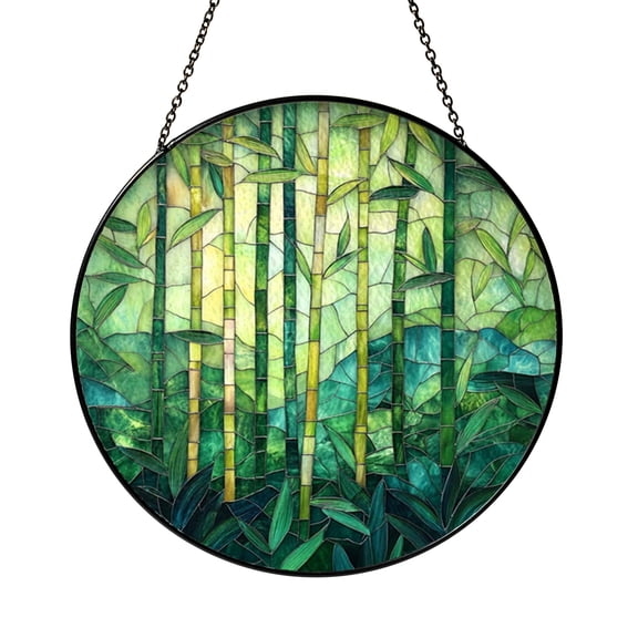Bamboo Forest Stained Glass Window Panel – Decorative Window Accent