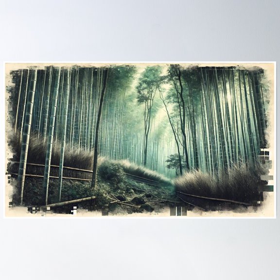Bamboo Forest With Misty Pathway Poster Wall Art, Modern Wall Decor, 8x12 UNFRAMED