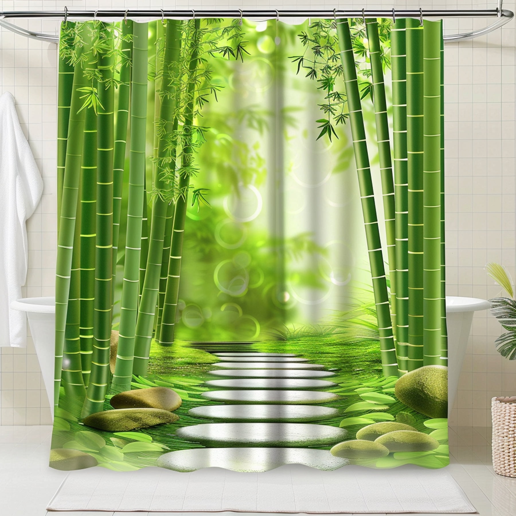 Bamboo Forest Zen Garden Shower Curtain Print Peaceful Scenery Bright