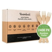 Ibambo Natural Bamboo Disposable Cutlery Set, Disposable Utensils, Bamboo Forks, 2400 Set