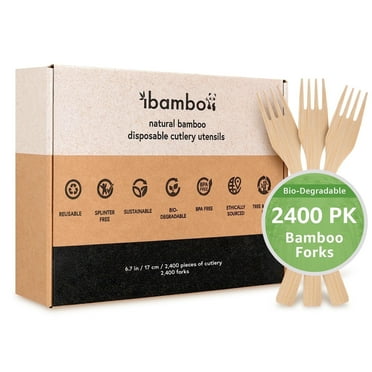 Ibambo Natural Bamboo Disposable Cutlery Set, Disposable Utensils, Bamboo Forks, 2400 Set