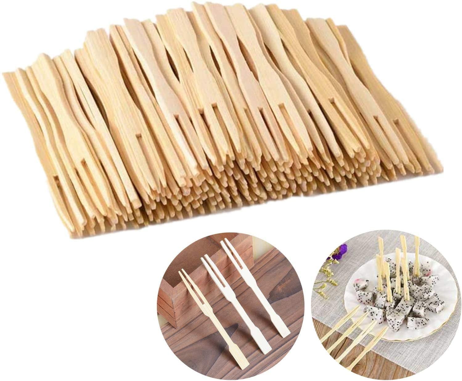 Bamboo Forks, Wooden Appetizer Forks Mini Food Picks for Party, Banquet