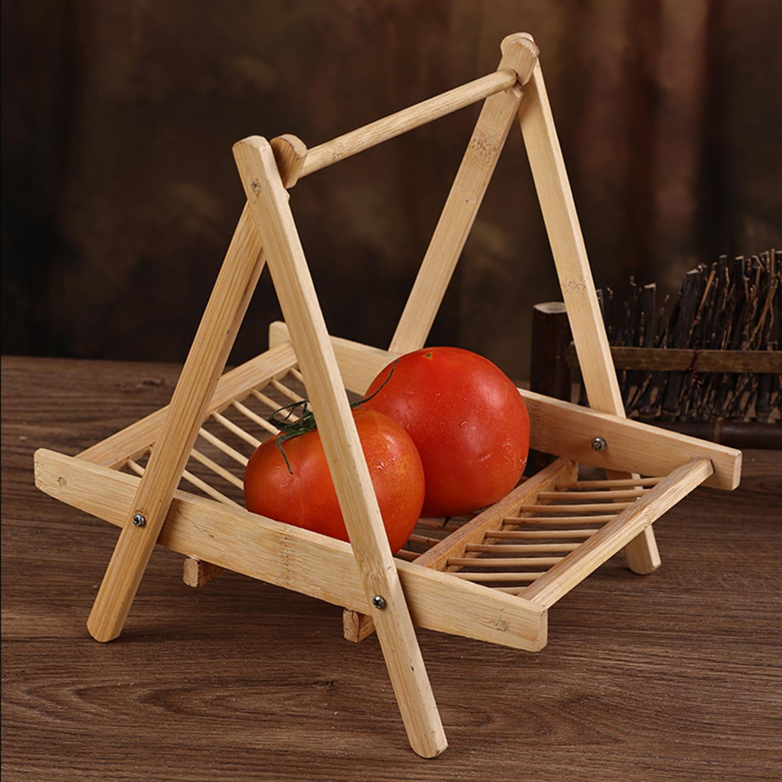 Bamboo Fruit Basket Folding Rack with Handle Fruit Holder Bread Fruit ...