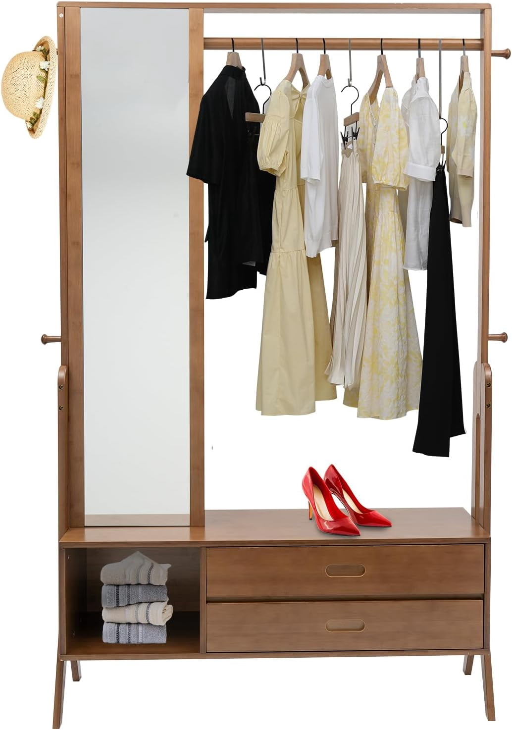 Bamboo Garment Rack, Freestanding Closet Organizer and Storage, Open ...