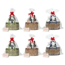Bamboo Gift Basket Set, 6 Pack Decorative Storage Baskets with Clear Wrap Bags, Ribbon Bows, 11x7.9x6 Inches, for Wedding, Birthday, Christmas, Baby Shower