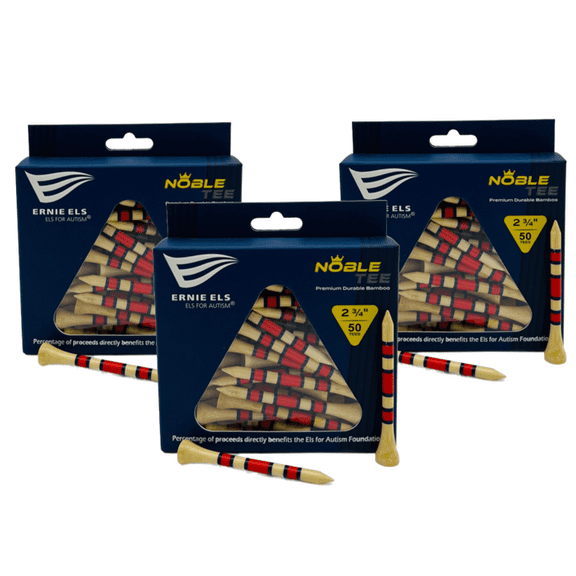 Bamboo Golf Tees, Els for Autism, Brown with Red Stripe, 50 Count 2.75 inches