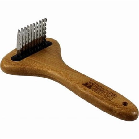 Bamboo Groom Dematting Rake with Stainless Steel Serrated Blades for Pets, Small/Medium