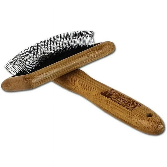 Bamboo Groom Slicker Brush with Stainless Steel Pins for Pets, Medium