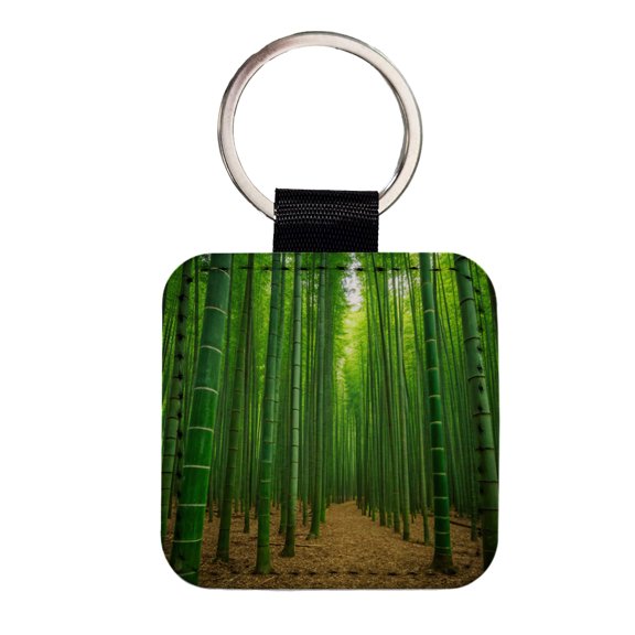 Bamboo Grove Forest Faux Leather Square Keychain