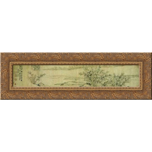 Bamboo Groves in Mist and Rain 24x10 Gold Ornate Wood Framed Canvas Art by Guan Daosheng