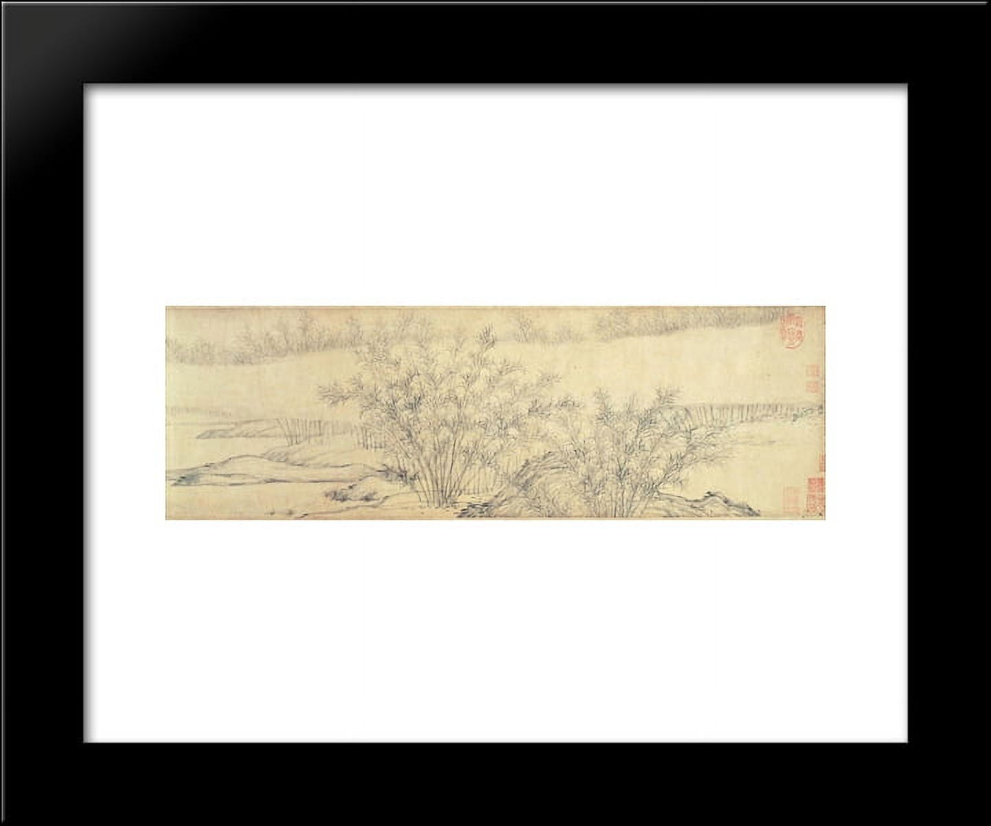Bamboo Groves in Mist and Rain (detail) 20x24 Framed Art Print by Guan