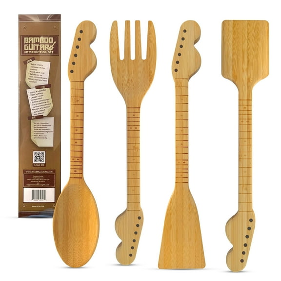Rise8 Studios 4-Piece Guitar Themed Bamboo Kitchen Utensil Set