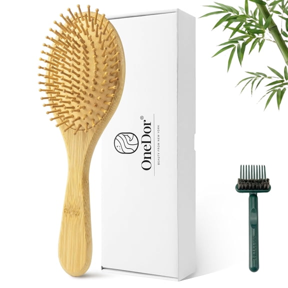 Bamboo Hair Brush with Natural Bamboo Bristles Gentle Detangling Paddle Brush for Scalp Massage, Helps Reduce Static and Smooth Hair for Women, Men and Kids, All Hair Types(Oval)